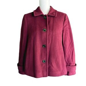 Lands End Swing Pea Coat Overcoat Sz 8P Wool Cashmere Blend Wine Red